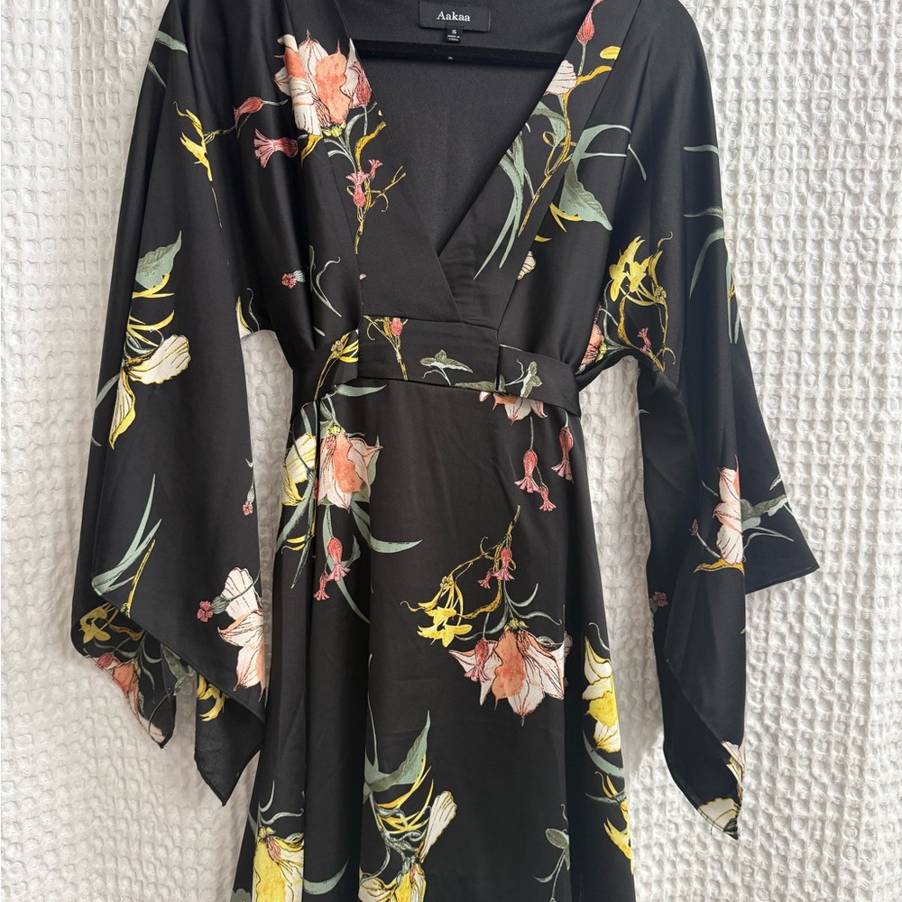 Aakaa Black Dress with Floral Design